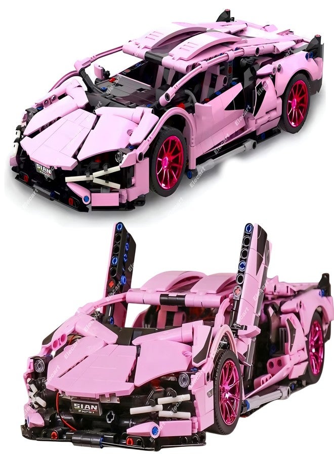 Elecart 1280 PCS Pink Sports Car Building Blocks Set - Collector’s Edition MOC Supercar Model Kit for Kids & Adults | STEM Educational Toy for Boys & Girls Ages 6+ - Image 1